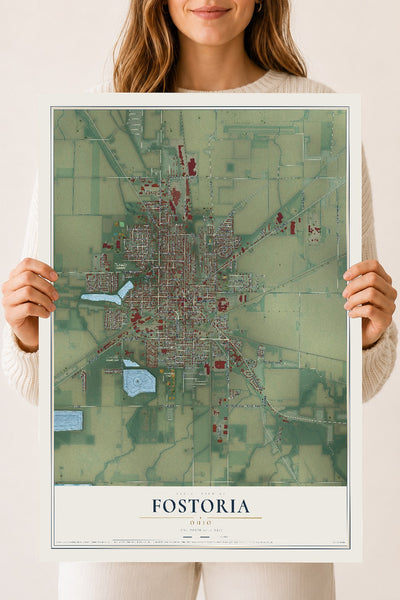 Map of Fostoria, Ohio, 18 x 24 inch unframed archival matte print
