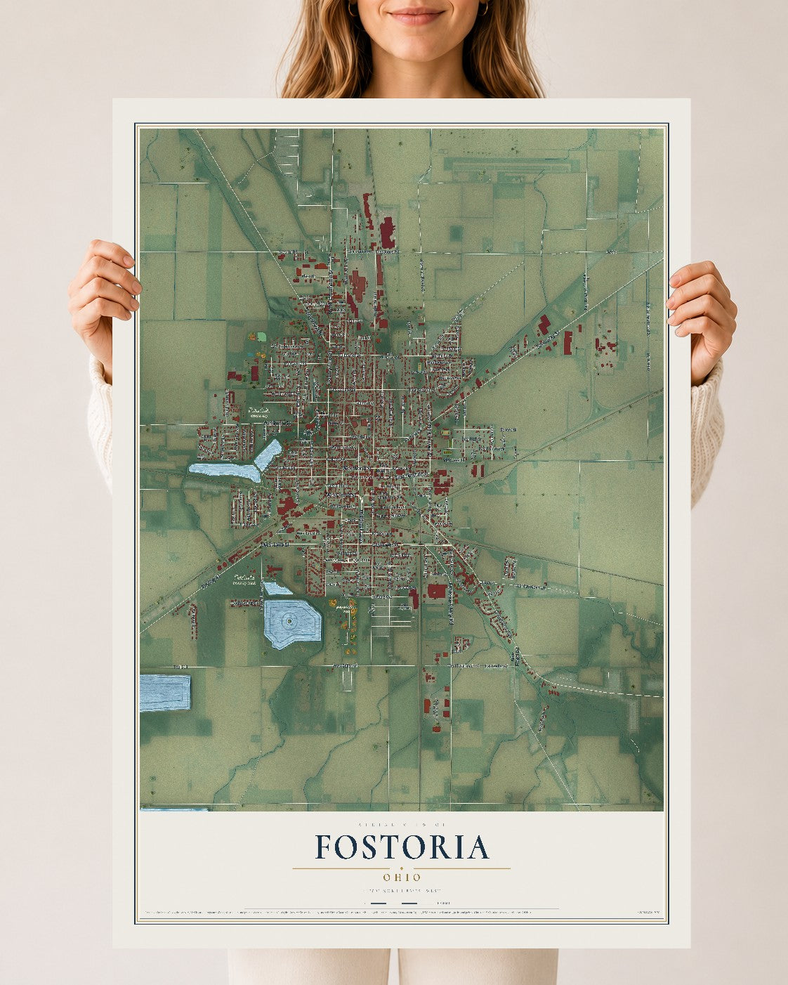 Map of Fostoria, Ohio, 24 x 36 inch unframed archival matte print