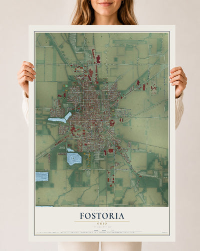 Map of Fostoria, Ohio, 24 x 36 inch unframed archival matte print