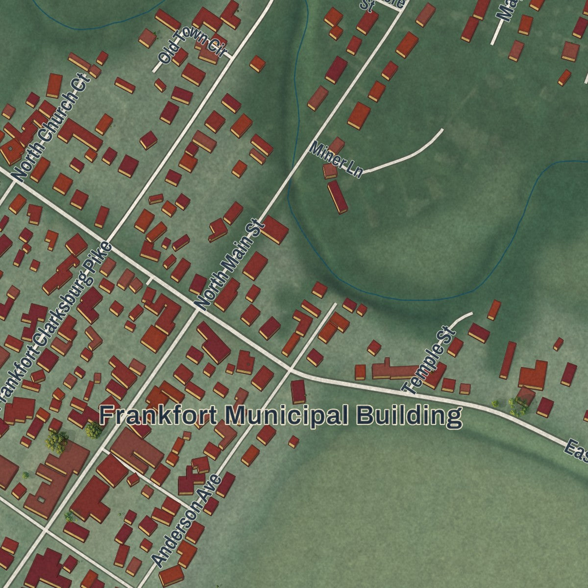 Close-up of the map of Frankfort, Ohio print showing street and building detail
