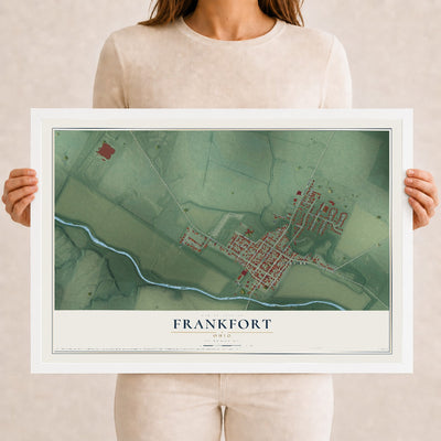 Map of Frankfort, Ohio, 12 x 18 inch print in a white wood frame