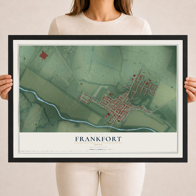 Map of Frankfort, Ohio, 18 x 24 inch print in a black wood frame