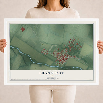 Map of Frankfort, Ohio, 18 x 24 inch print in a white wood frame