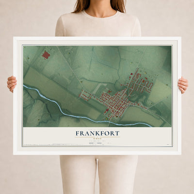 Map of Frankfort, Ohio, 24 x 36 inch print in a white wood frame