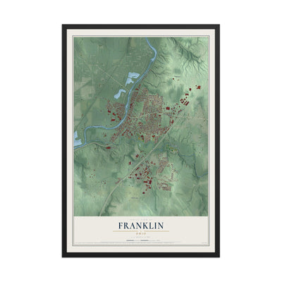 Map of Franklin, Ohio, 12 x 18 inch print in a black wood frame