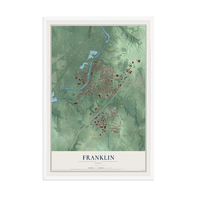 Map of Franklin, Ohio, 12 x 18 inch print in a white wood frame