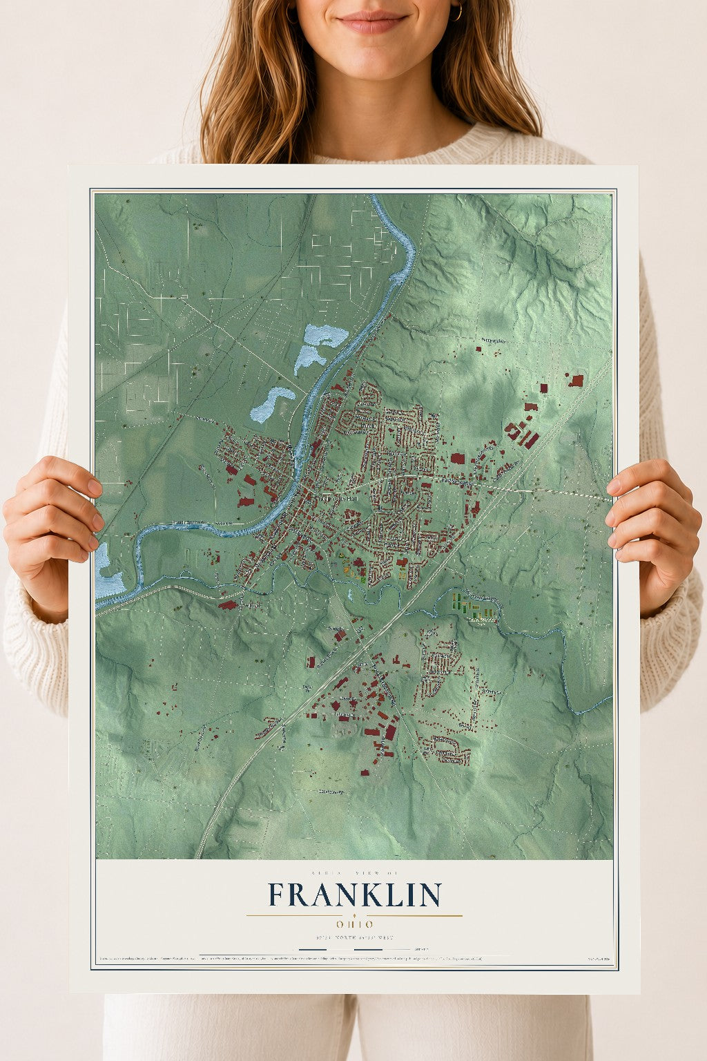 Map of Franklin, Ohio, 18 x 24 inch unframed archival matte print