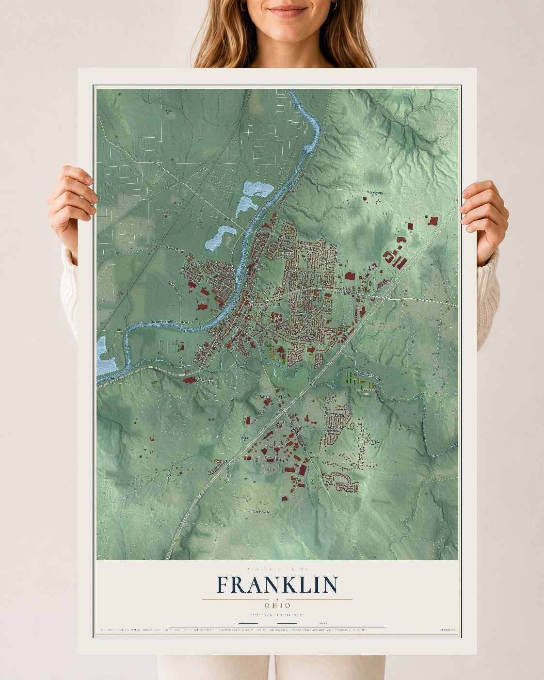 Map of Franklin, Ohio, 24 x 36 inch unframed archival matte print