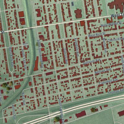 Close-up of the map of Franklinton, Ohio print showing street and building detail