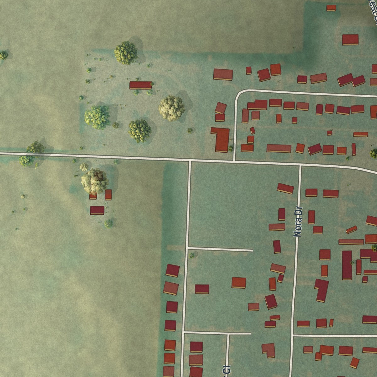 Second close-up of the map of Frazeysburg, Ohio print showing more streets and buildings