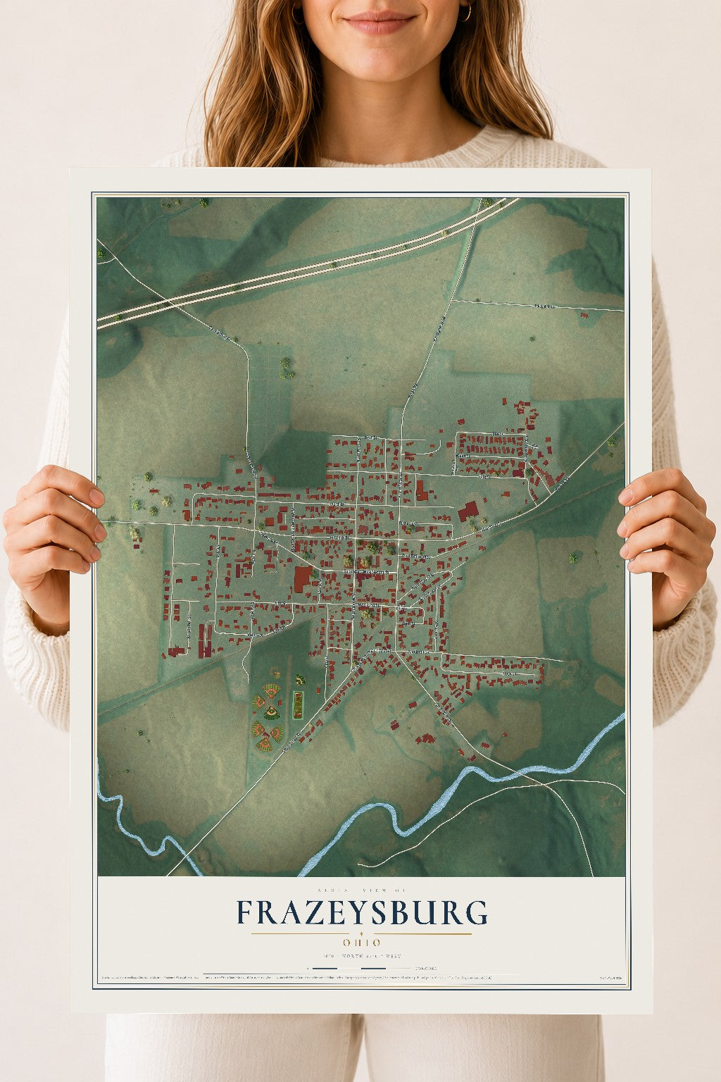 Map of Frazeysburg, Ohio, 18 x 24 inch unframed archival matte print