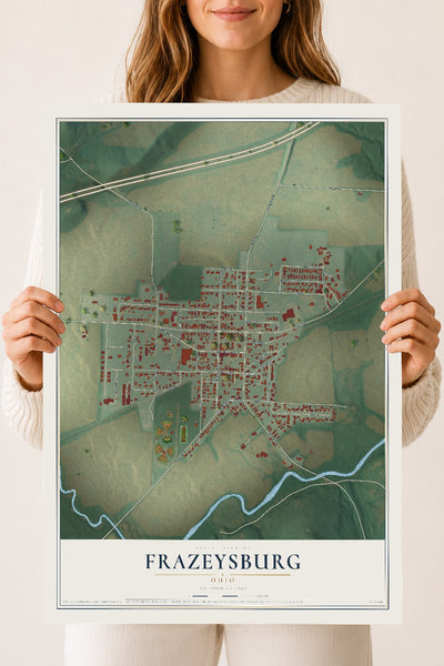 Map of Frazeysburg, Ohio, 18 x 24 inch unframed archival matte print