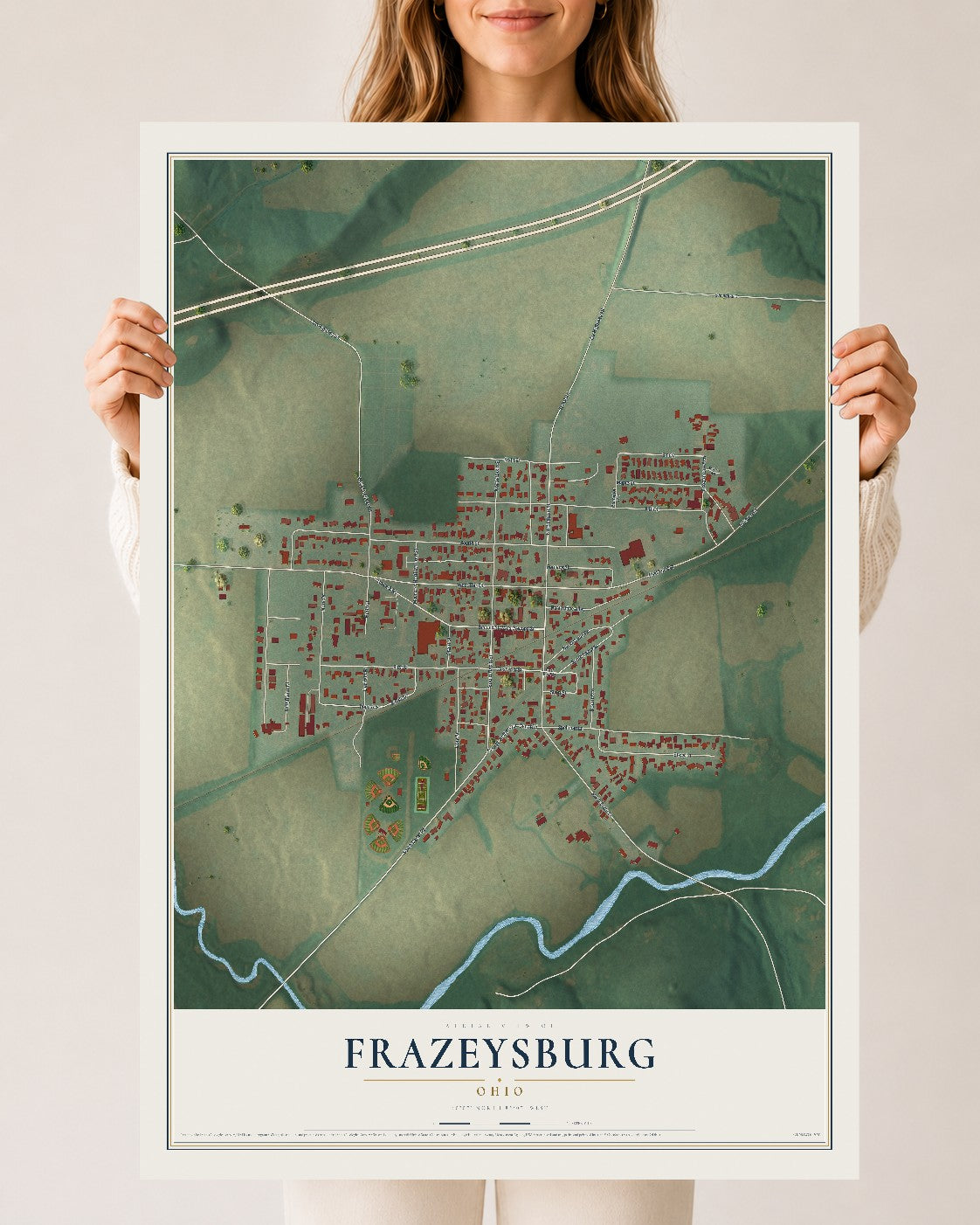 Map of Frazeysburg, Ohio, 24 x 36 inch unframed archival matte print