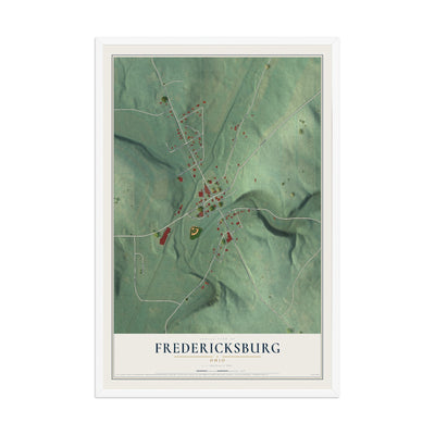 Map of Fredericksburg, Ohio, 12 x 18 inch print in a white wood frame