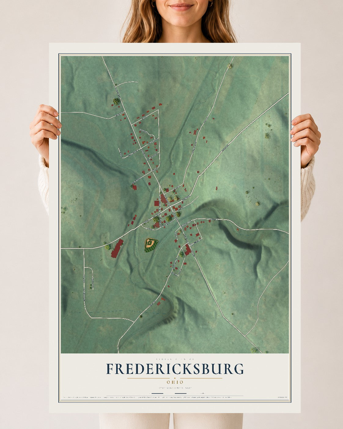 Map of Fredericksburg, Ohio, 24 x 36 inch unframed archival matte print