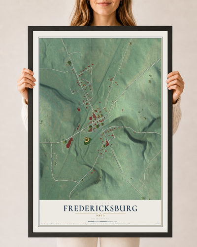 Map of Fredericksburg, Ohio, 24 x 36 inch print in a black wood frame