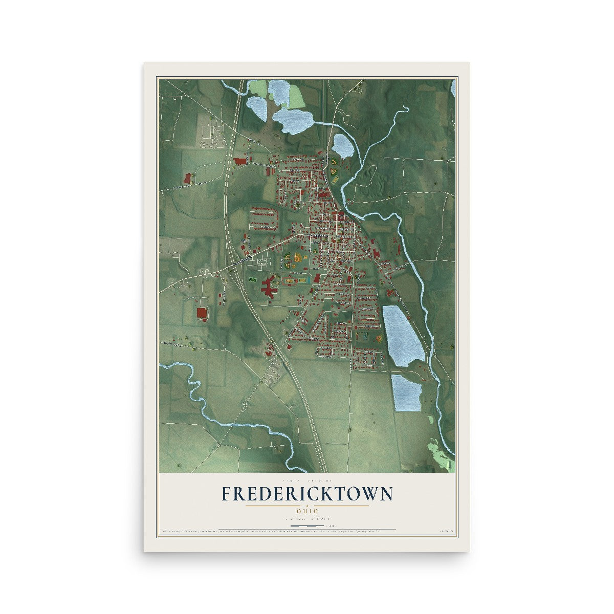 Map of Fredericktown, Ohio, 12 x 18 inch unframed archival matte print