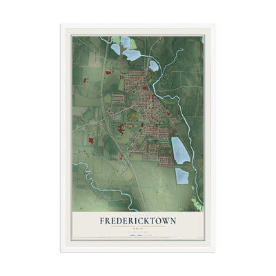 Map of Fredericktown, Ohio, 12 x 18 inch print in a white wood frame