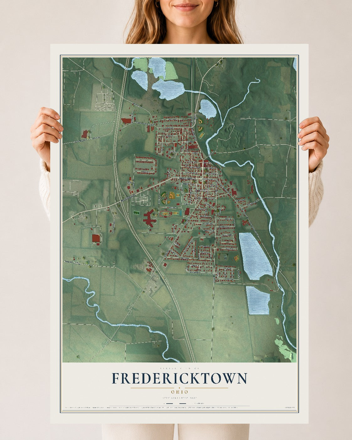 Map of Fredericktown, Ohio, 24 x 36 inch unframed archival matte print