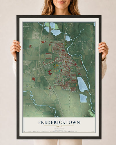 Map of Fredericktown, Ohio, 24 x 36 inch print in a black wood frame