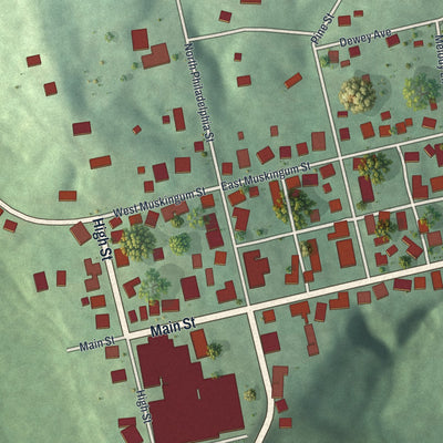 Close-up of the map of Freeport, Ohio print showing street and building detail