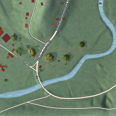 Second close-up of the map of Freeport, Ohio print showing more streets and buildings