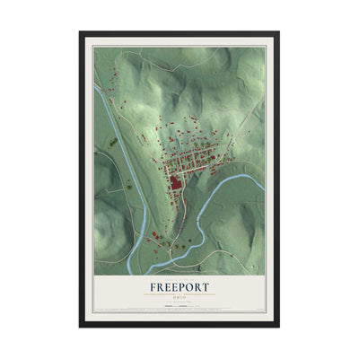 Map of Freeport, Ohio, 12 x 18 inch print in a black wood frame