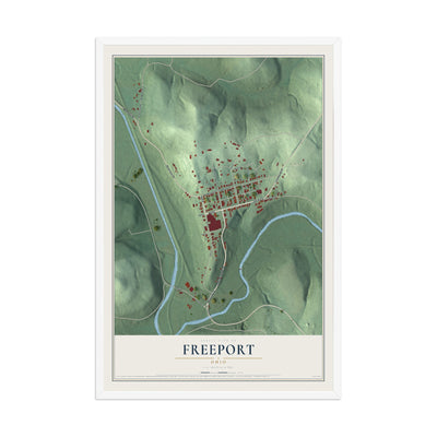 Map of Freeport, Ohio, 12 x 18 inch print in a white wood frame