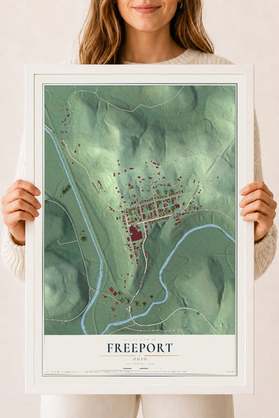 Map of Freeport, Ohio, 18 x 24 inch print in a white wood frame
