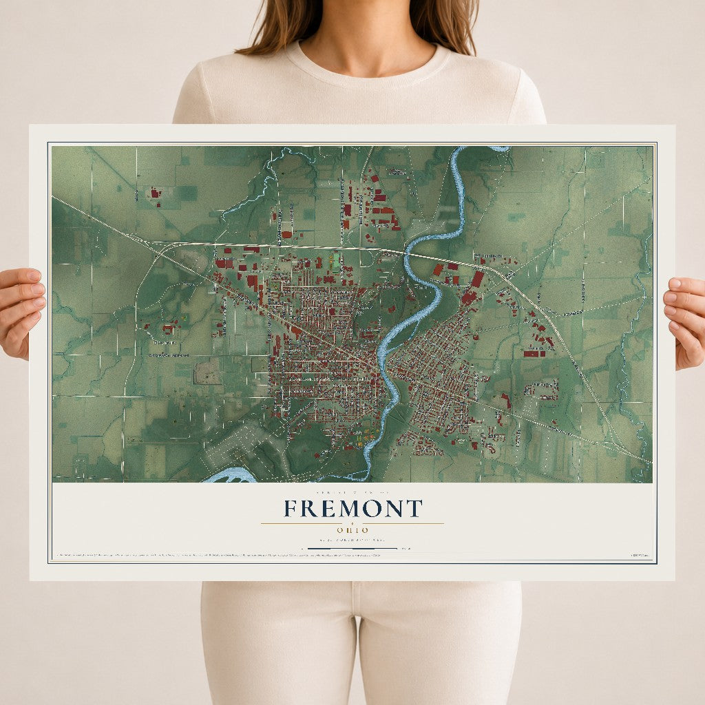 Map of Fremont, Ohio, 18 x 24 inch unframed archival matte print