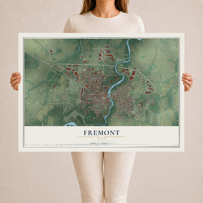 Map of Fremont, Ohio, 24 x 36 inch unframed archival matte print