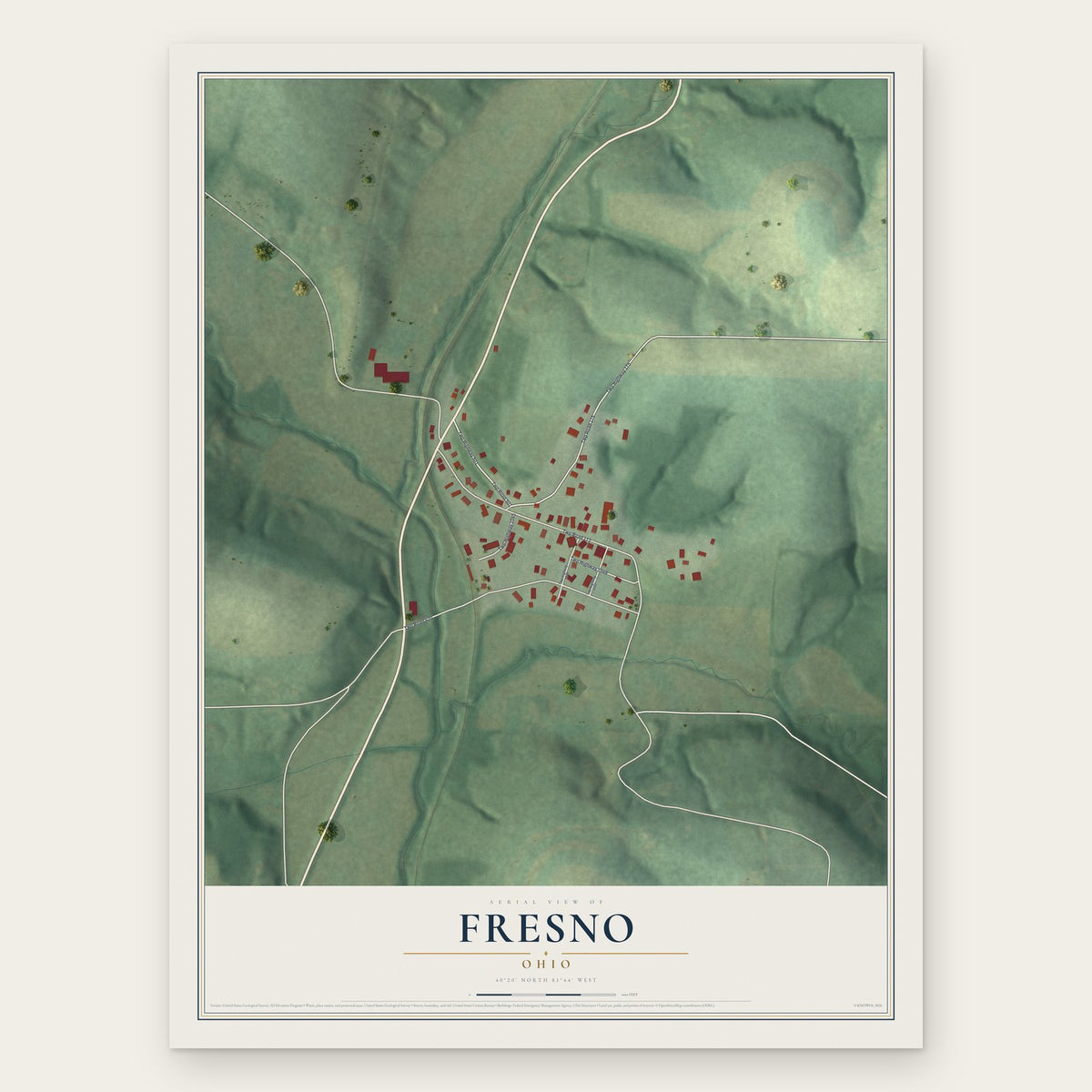 Fresno, Ohio map print, the full design