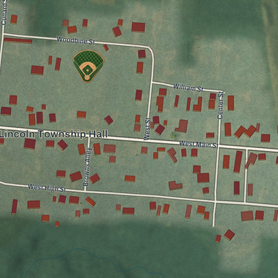 Close-up of the map of Fulton, Ohio print showing street and building detail