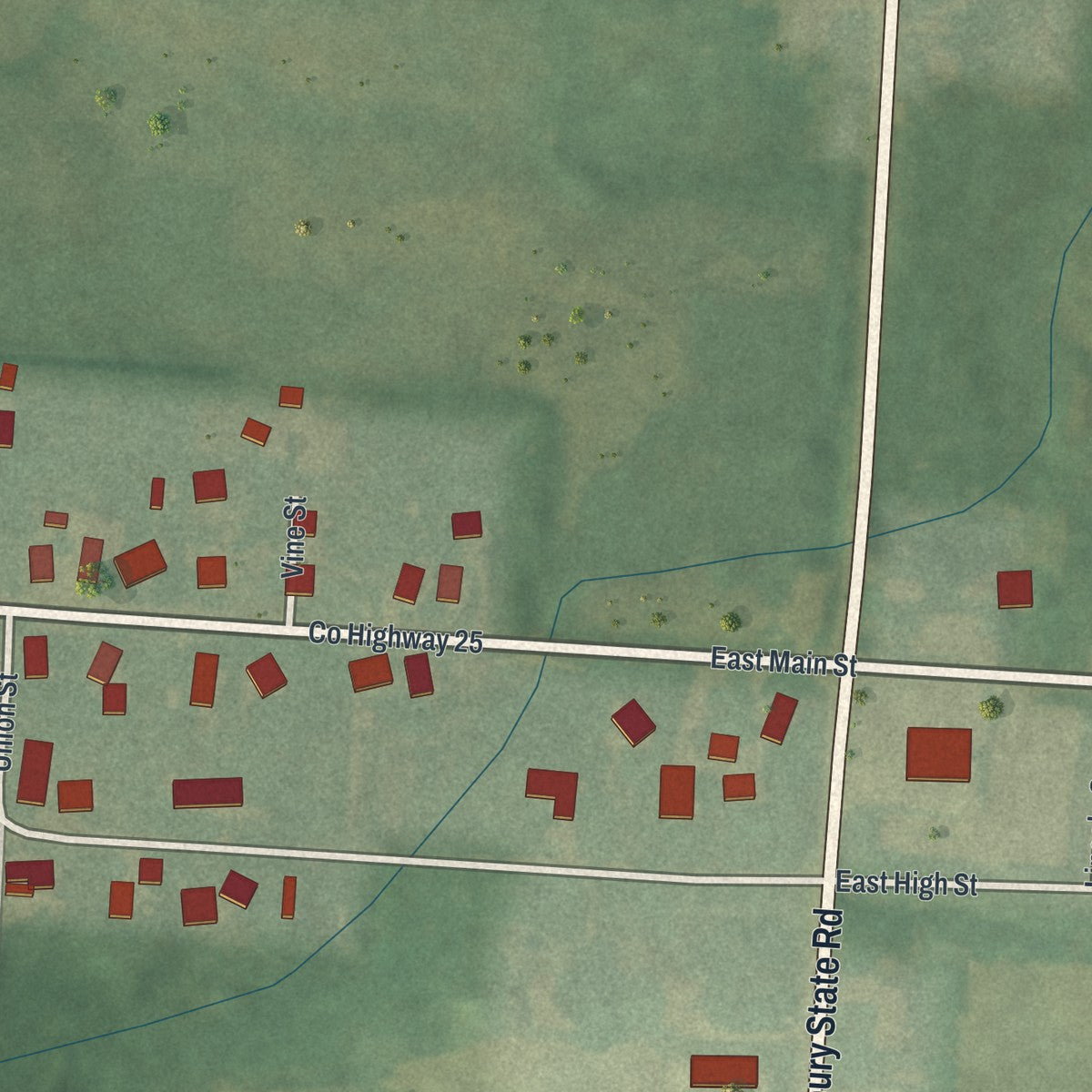 Second close-up of the map of Fulton, Ohio print showing more streets and buildings