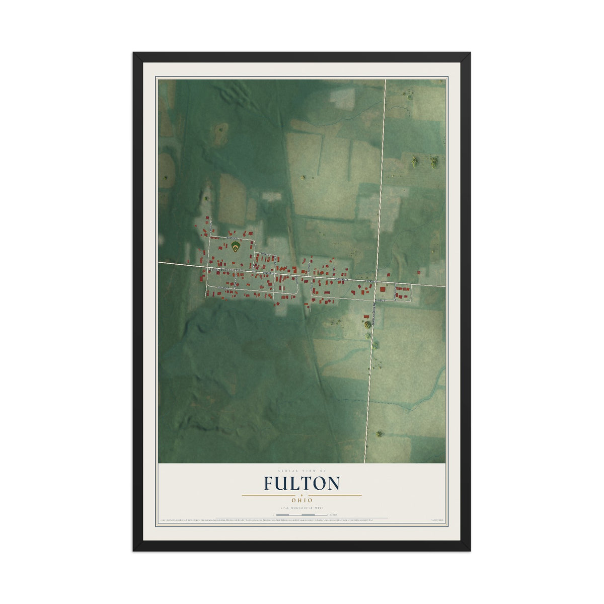 Map of Fulton, Ohio, 12 x 18 inch print in a black wood frame