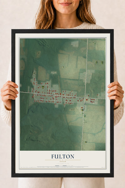 Map of Fulton, Ohio, 18 x 24 inch print in a black wood frame