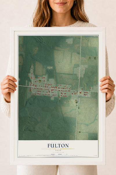 Map of Fulton, Ohio, 18 x 24 inch print in a white wood frame