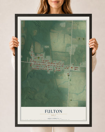 Map of Fulton, Ohio, 24 x 36 inch print in a black wood frame