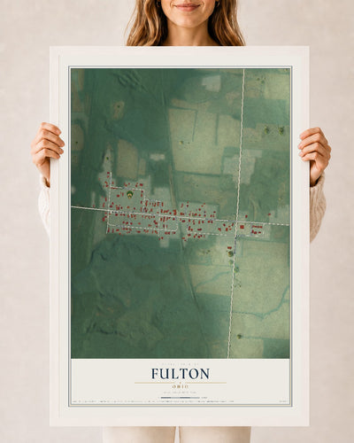 Map of Fulton, Ohio, 24 x 36 inch print in a white wood frame