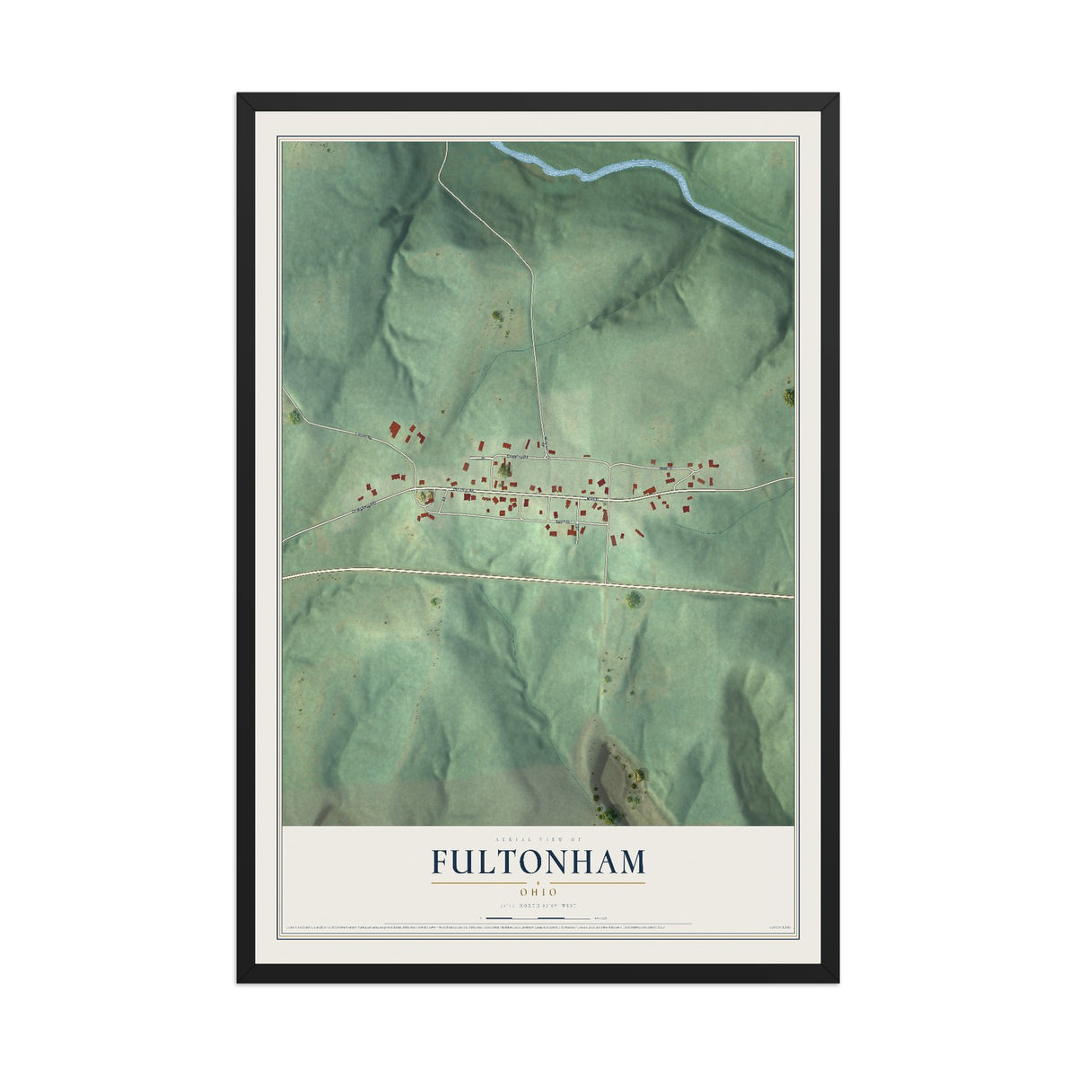 Map of Fultonham, Ohio, 12 x 18 inch print in a black wood frame