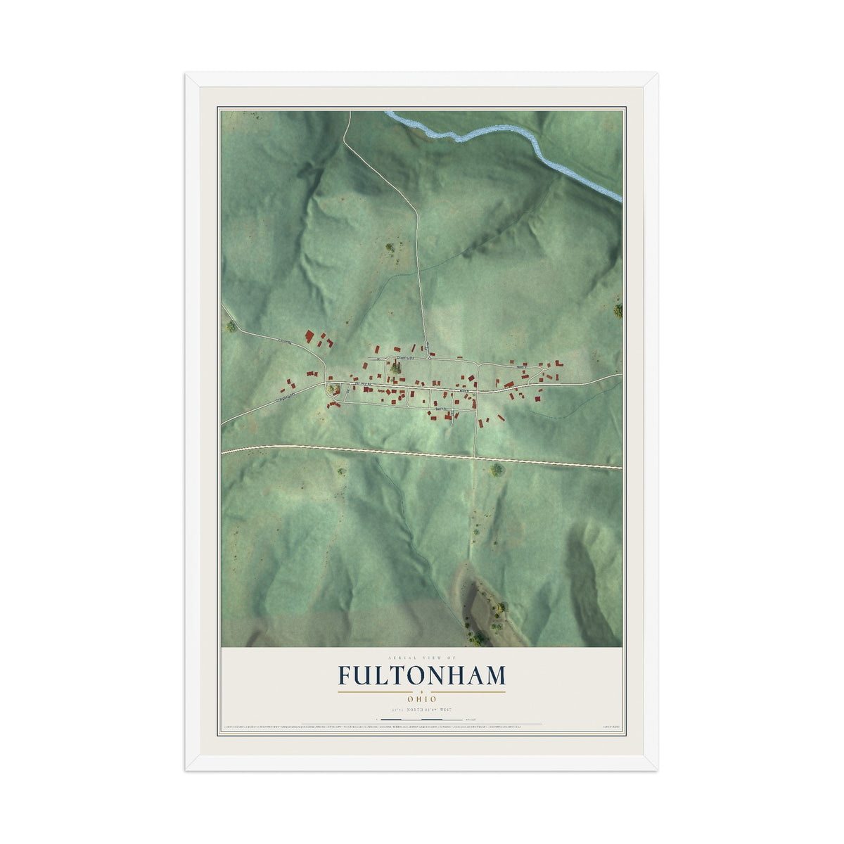 Map of Fultonham, Ohio, 12 x 18 inch print in a white wood frame
