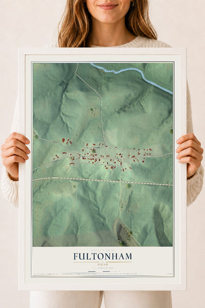 Map of Fultonham, Ohio, 18 x 24 inch print in a white wood frame