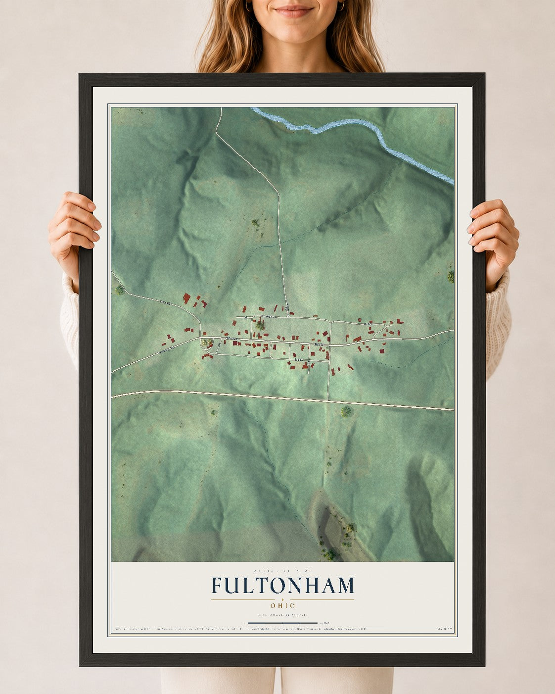 Map of Fultonham, Ohio, 24 x 36 inch print in a black wood frame