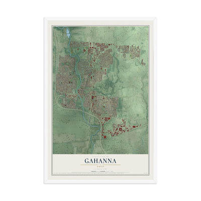 Map of Gahanna, Ohio, 12 x 18 inch print in a white wood frame