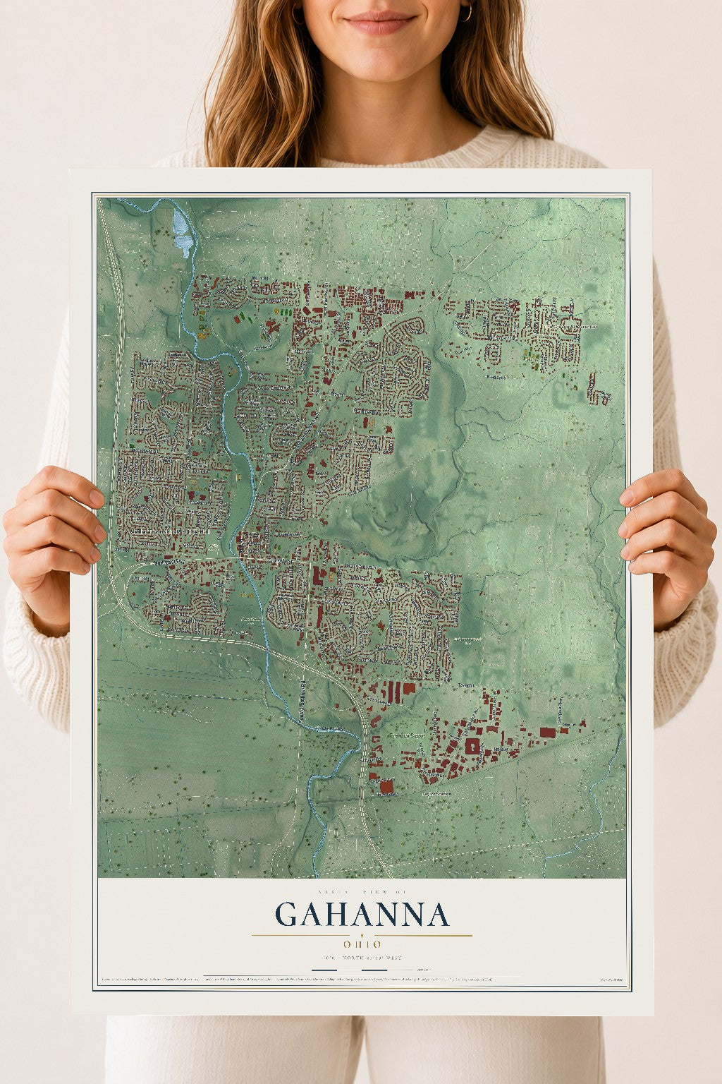 Map of Gahanna, Ohio, 18 x 24 inch unframed archival matte print