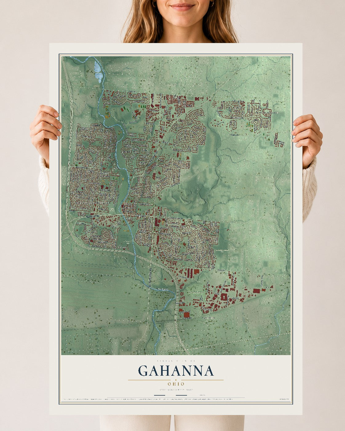 Map of Gahanna, Ohio, 24 x 36 inch unframed archival matte print