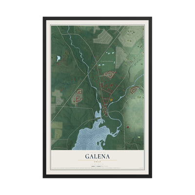 Map of Galena, Ohio, 12 x 18 inch print in a black wood frame