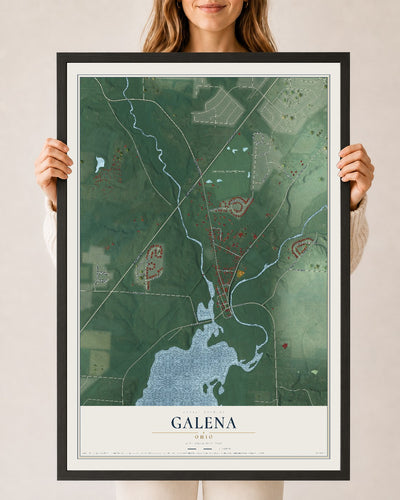 Map of Galena, Ohio, 24 x 36 inch print in a black wood frame