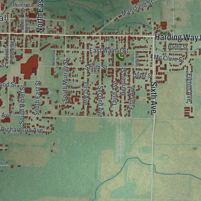 Second close-up of the map of Galion, Ohio print showing more streets and buildings
