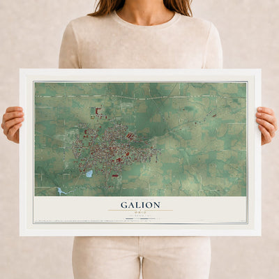 Map of Galion, Ohio, 12 x 18 inch print in a white wood frame